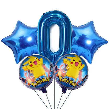 Fêtez l'anniversaire de votre enfant avec ce bouquet de ballons chiffre bleus Pokémon (0 à 9) et Pikachu. Compatible hélium ou air pour une fête inoubliable !