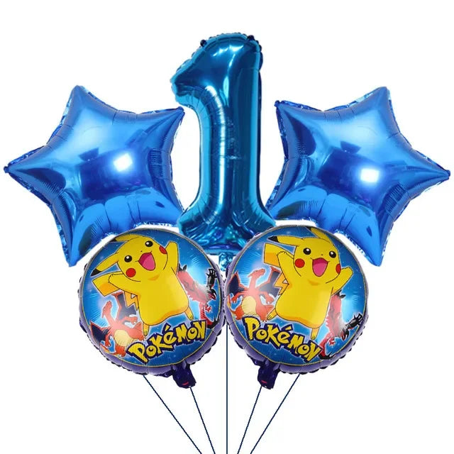 Fêtez l'anniversaire de votre enfant avec ce bouquet de ballons chiffre bleus Pokémon (0 à 9) et Pikachu. Compatible hélium ou air pour une fête inoubliable !