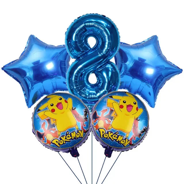 Fêtez l'anniversaire de votre enfant avec ce bouquet de ballons chiffre bleus Pokémon (0 à 9) et Pikachu. Compatible hélium ou air pour une fête inoubliable !