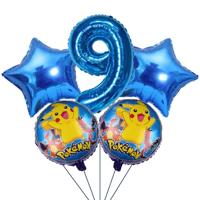Fêtez l'anniversaire de votre enfant avec ce bouquet de ballons chiffre bleus Pokémon (0 à 9) et Pikachu. Compatible hélium ou air pour une fête inoubliable !