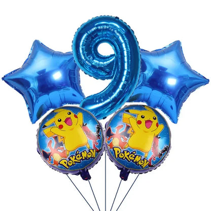 Fêtez l'anniversaire de votre enfant avec ce bouquet de ballons chiffre bleus Pokémon (0 à 9) et Pikachu. Compatible hélium ou air pour une fête inoubliable !