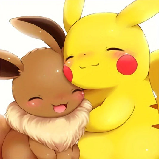 Tableau Diamant Pokémon Pikachu et Evoli – Kit Diamond Painting Complet