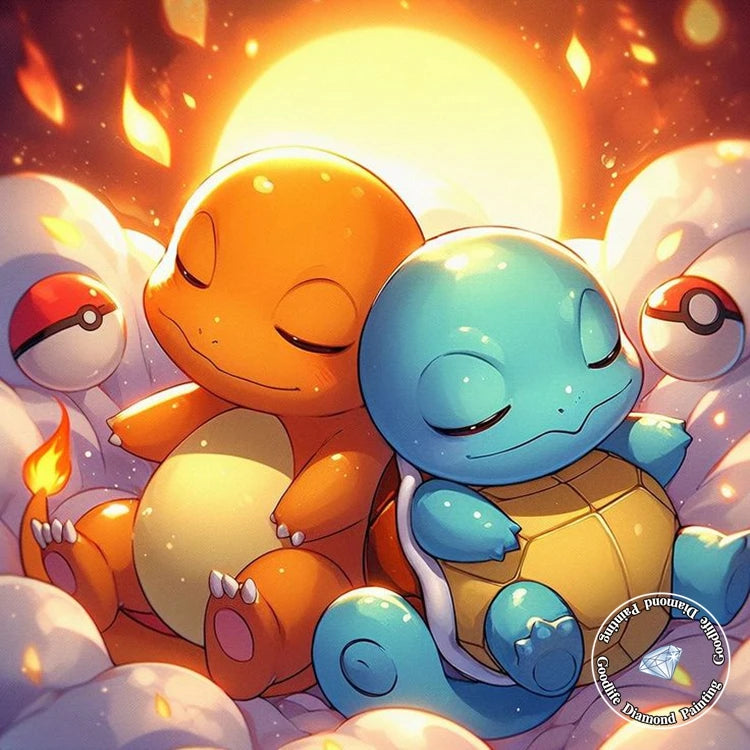 Peinture Diamant Pokémon Salameche & Carapuce Endormis