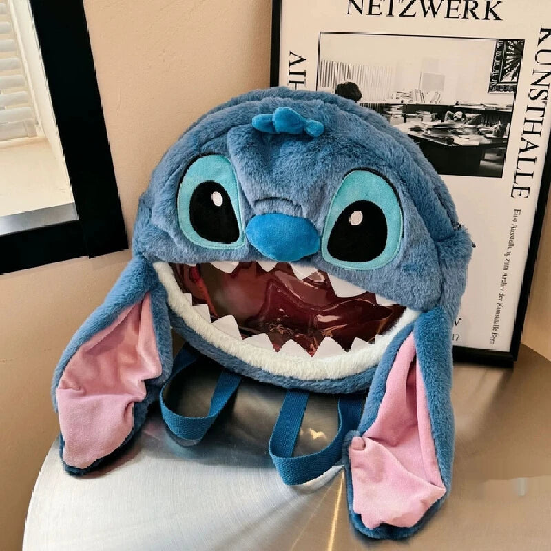 Sac à Bandoulière Peluche Stitch Disney - Petit Sac Seau Moelleux à Cordon