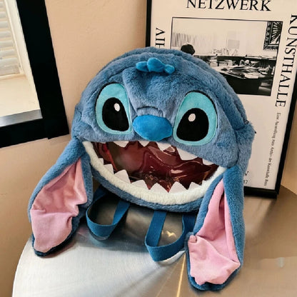 Sac à Bandoulière Peluche Stitch Disney - Petit Sac Seau Moelleux à Cordon