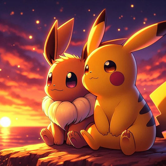 Tableau Diamant Pokémon Evoli et Pikachu – Kit Diamond Painting Complet