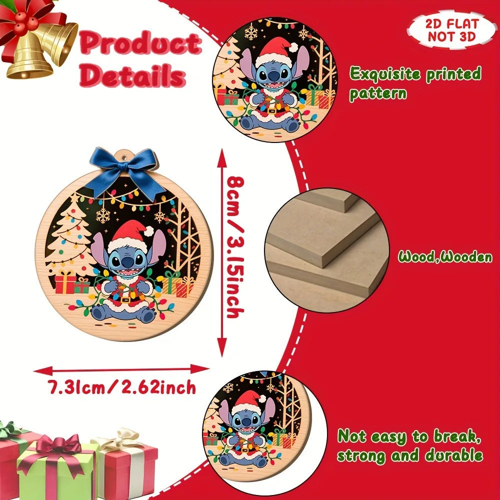 Lot de 12 Décorations en Bois Stitch – Suspensions Festives pour Sapin