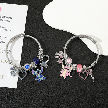 Bracelet à Breloques Stitch & Angel – Style Disney pour Femme et Fille