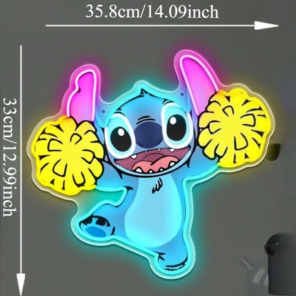 Enseigne Néon LED Stitch Cheerleader – Décoration Murale Lumineuse 35,8x33cm