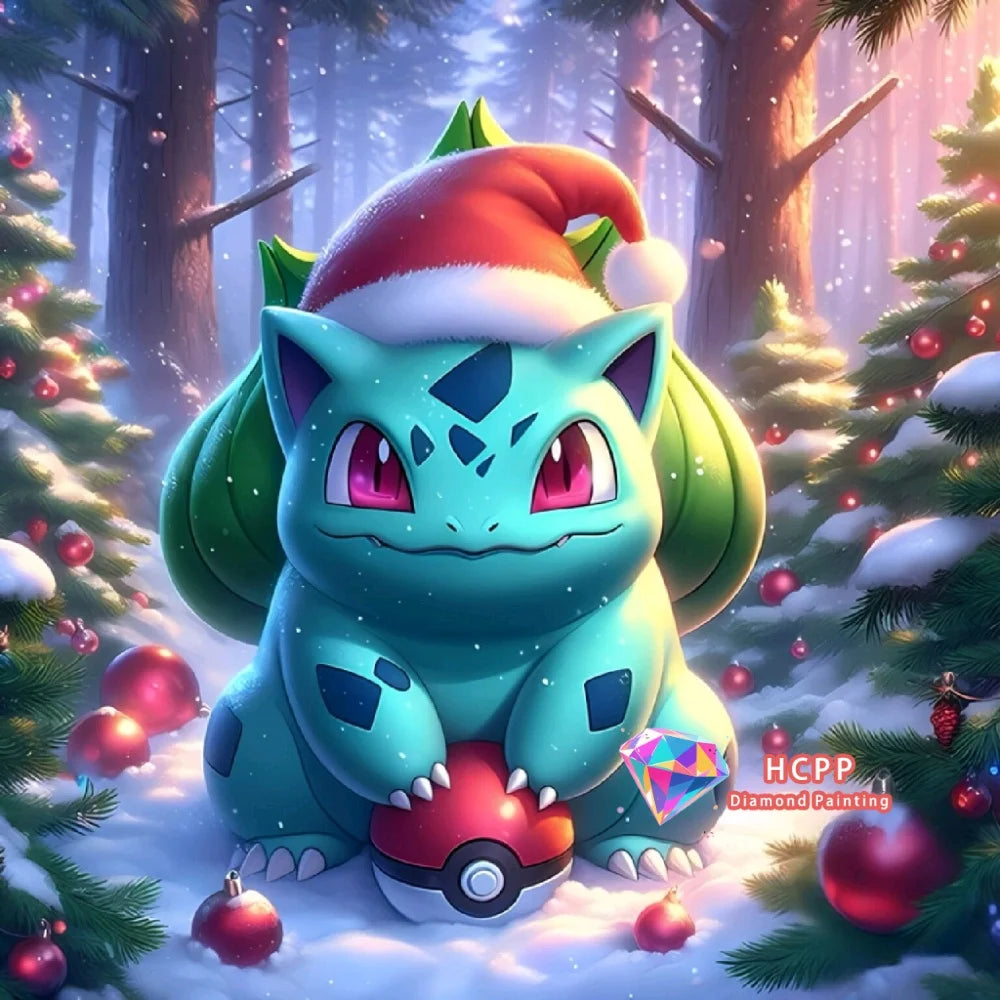 Kit Broderie Diamant Pokémon Bulbizarre Noel – Toile Diamond Painting Déco Chambre & Gaming