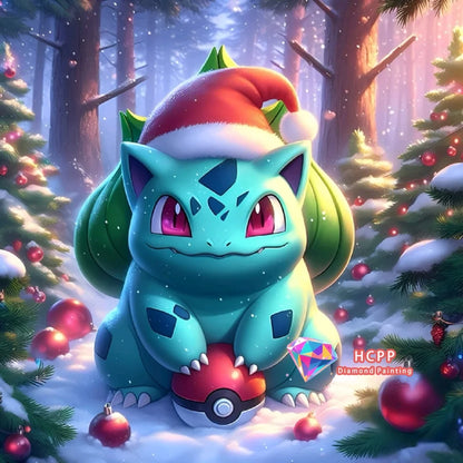 Kit Broderie Diamant Pokémon Bulbizarre Noel – Toile Diamond Painting Déco Chambre & Gaming