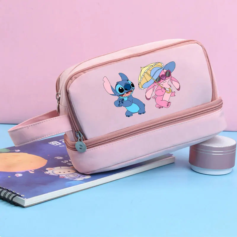 Trousse à Crayons Stitch & Angel – Grande Capacité Double Couche