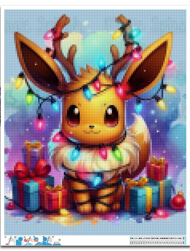 Tableau Diamant Evoli Noel Pokémon — Kit Diamond Painting Scintillant