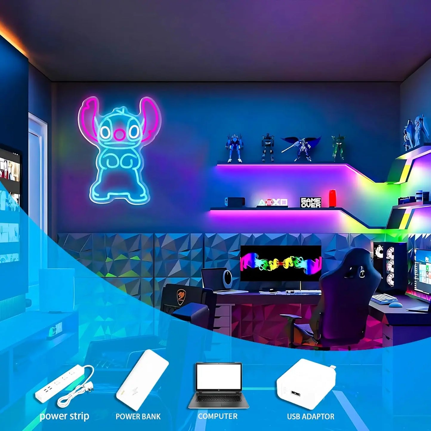 Enseigne Néon LED Stitch – Décoration Murale Lumineuse pour Chambre & Salon