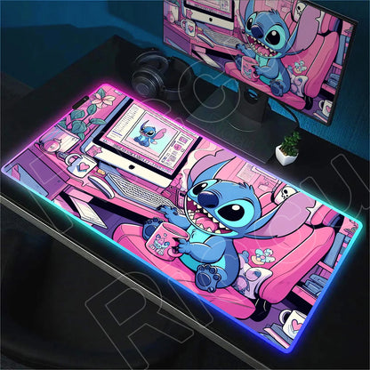 Tapis de bureau LED RGB Stitch – Accessoire gaming lumineux