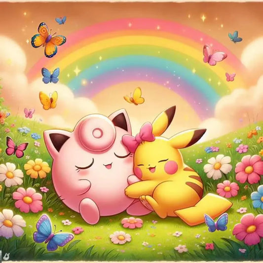 Tableau Diamant Pokémon Rondoudou et Pikachu – Kit Diamond Painting Complet