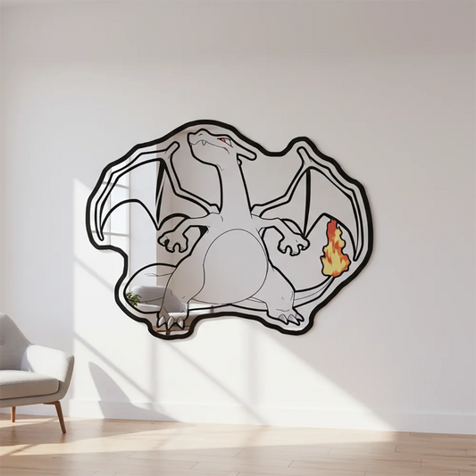 Miroir Mural Pokémon Décoratif – Design Dracaufeu pour Chambre & Salon