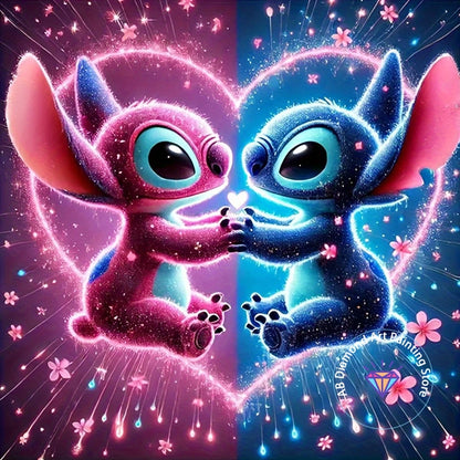 Tableau Diamant Stitch et Angel love – Kit Diamond Painting Complet