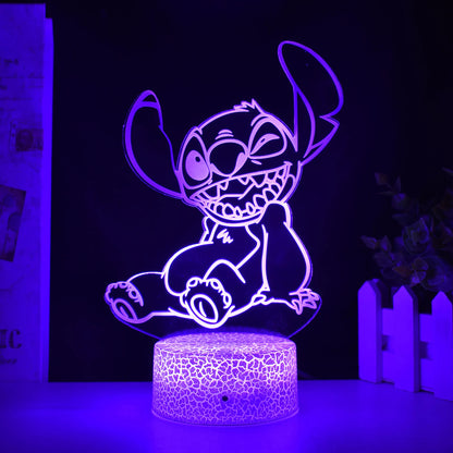 Stitch Laughing 3D LED Night Light - 16 Colors with Remote Control