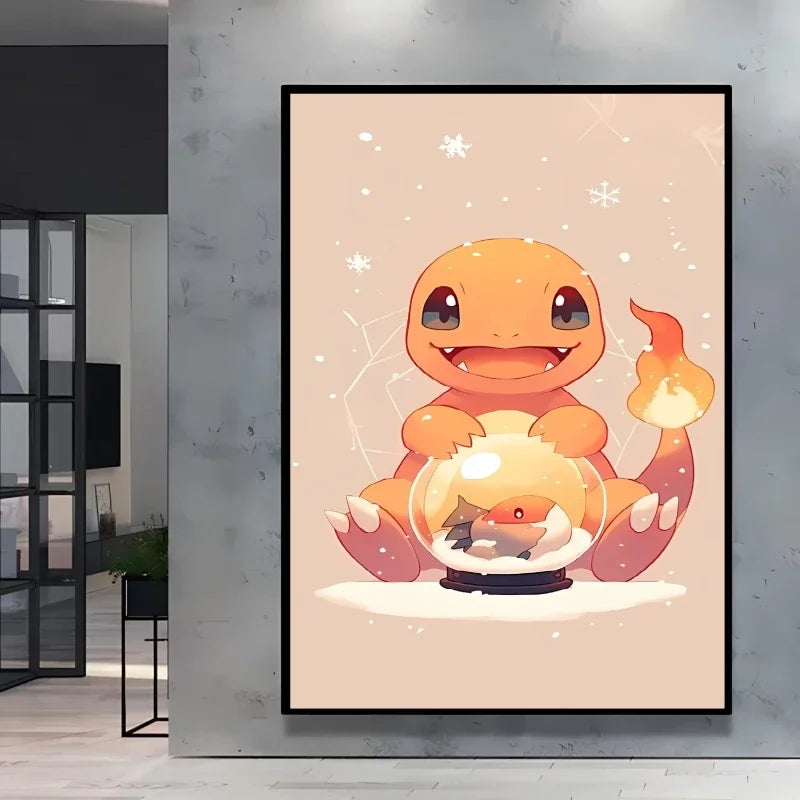 Diamond Painting Pokémon Salameche Boule a neige – Diamants Ronds à Réaliser Soi-Même