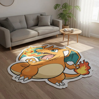 Tapis Pokémon Dracaufeu XXL - Tapis de Sol Forme Irrégulière Chambre & Salon