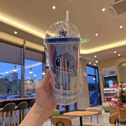 Stitch &amp; Angel 450ml Double Layer Tumbler – Reusable Straw &amp; Decorative Beads