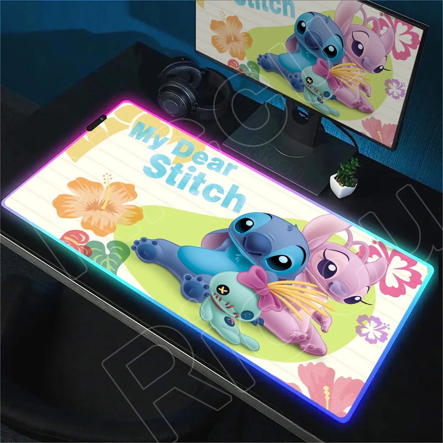 Tapis de bureau LED RGB Stitch – Accessoire gaming lumineux
