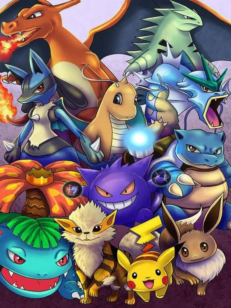 Diamond Painting Famille Pokémon – Diamants Ronds à Réaliser Soi-Même