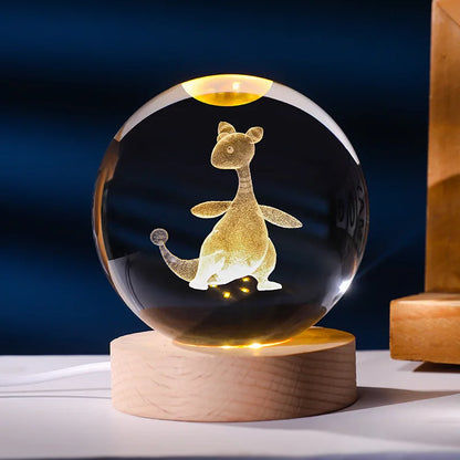 Lampe Pokémon 3D – Boule de Cristal LED avec Base en Bois