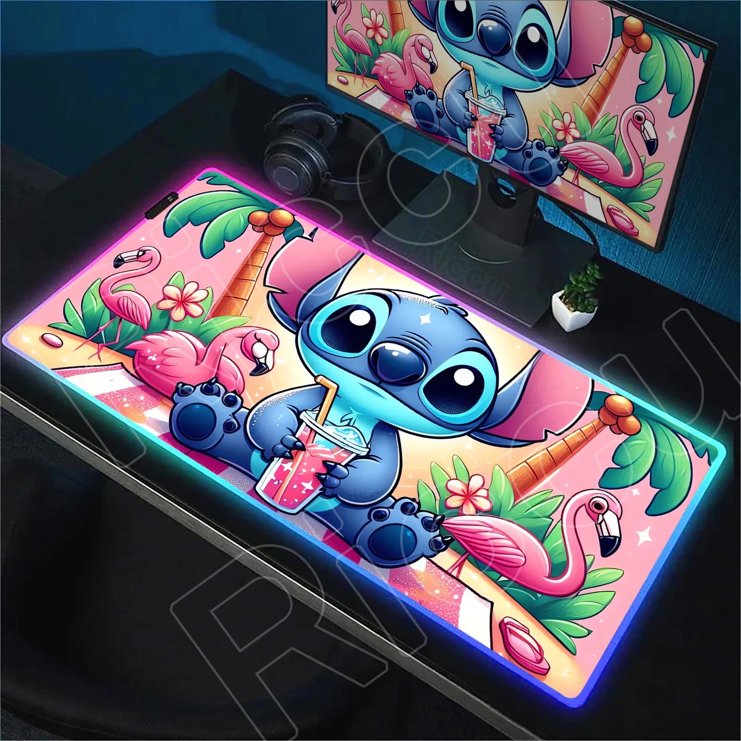 Tapis de bureau LED RGB Stitch – Accessoire gaming lumineux