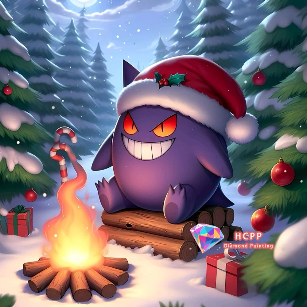 Kit Broderie Diamant Pokémon Ectoplasma Noel – Toile Diamond Painting Déco Chambre & Gaming