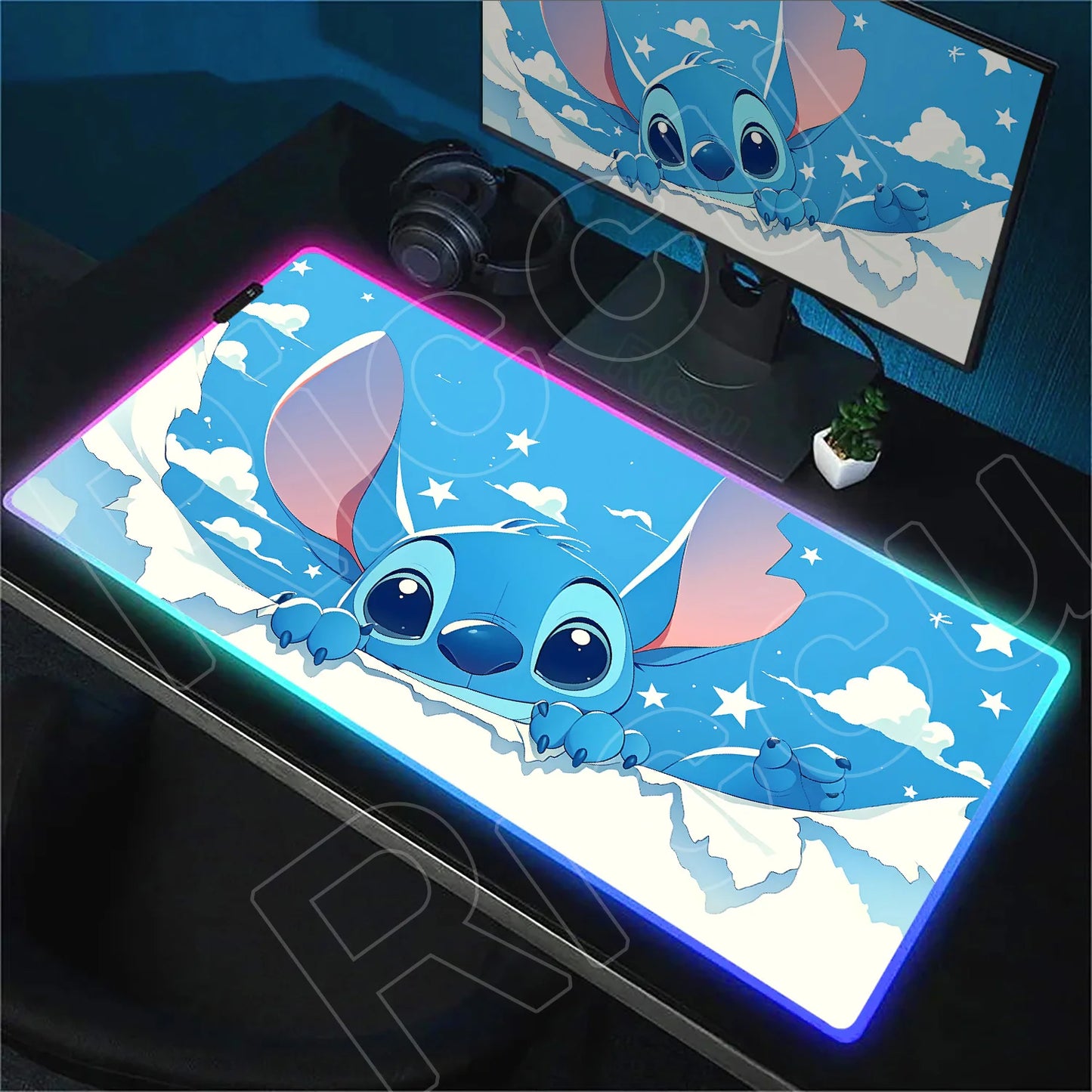 Tapis de bureau LED RGB Stitch – Accessoire gaming lumineux