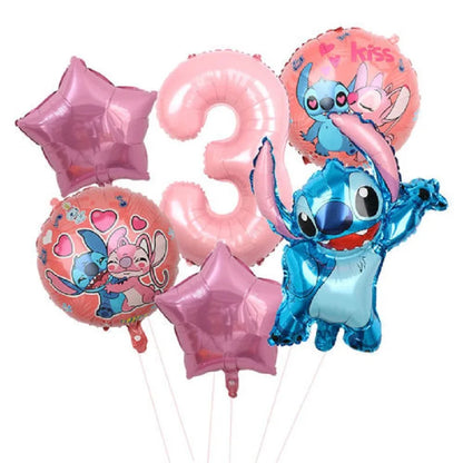 Stitch Birthday Balloon Kit - Pink Numbers (1 to 10) - Pack of 6 Balloons