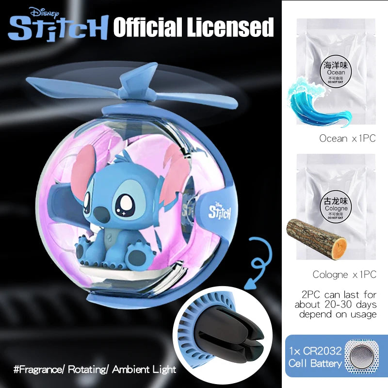 Diffuseur de Parfum pour Voiture Stitch LED – Hélicoptère Rotatif avec Lumière d'Ambiance