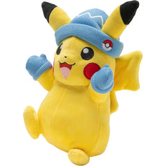 Peluche Pikachu Hiver – Bonnet Bleu & Gants, Pokémon Winter Edition 25 cm