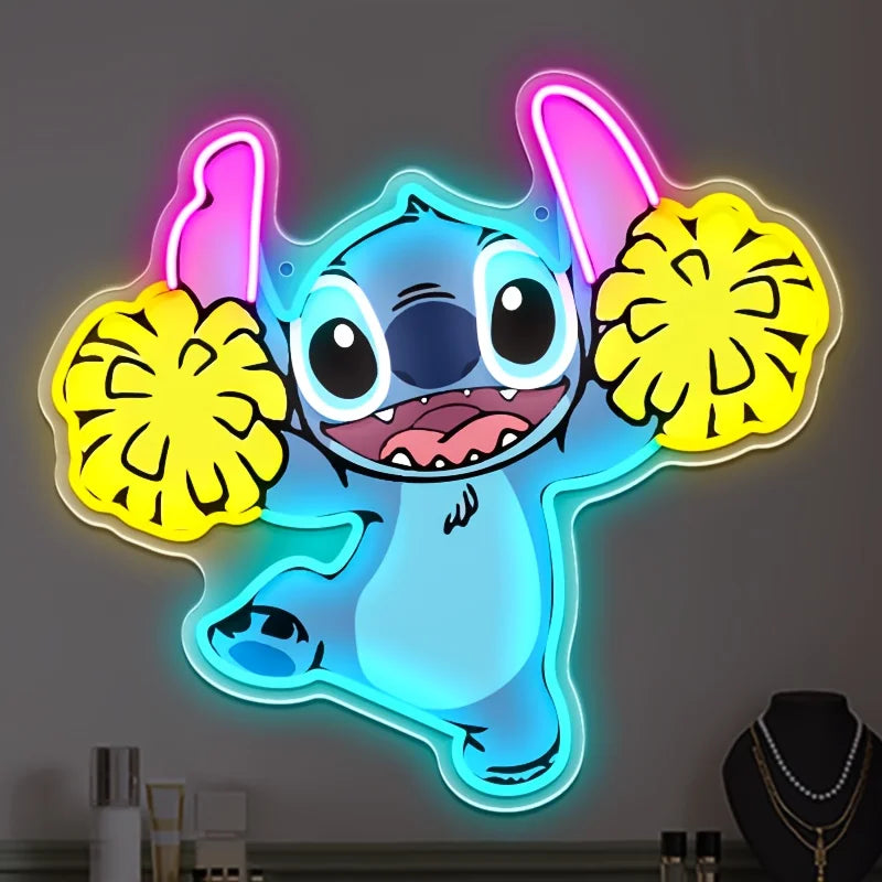 Enseigne Néon LED Stitch Cheerleader – Décoration Murale Lumineuse 35,8x33cm