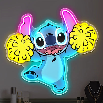 Enseigne Néon LED Stitch Cheerleader – Décoration Murale Lumineuse 35,8x33cm