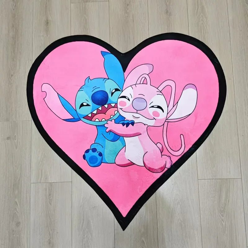 Tapis de Sol Antidérapant Stitch & Angel – Design Cœur Duo Romantique