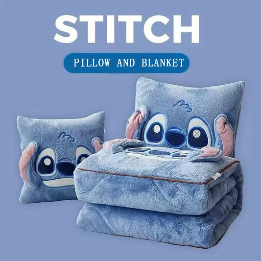 Coussin couverture Stitch 2-en-1 en flanelle - 40x40 cm (ouvert : 105x140 cm)