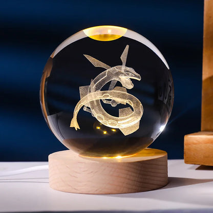 Lampe Pokémon 3D – Boule de Cristal LED avec Base en Bois
