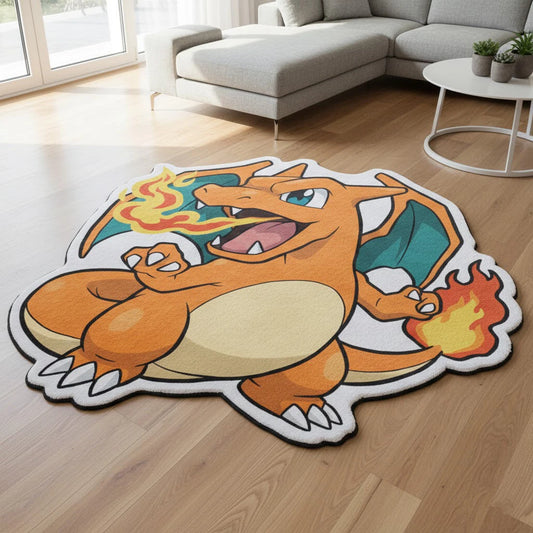 Tapis Pokémon Dracaufeu XXL - Tapis de Sol Forme Irrégulière Chambre & Salon