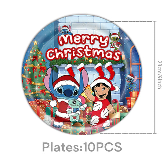 Assiettes de Fête Stitch Noël – Lot de 10 Pièces Festives