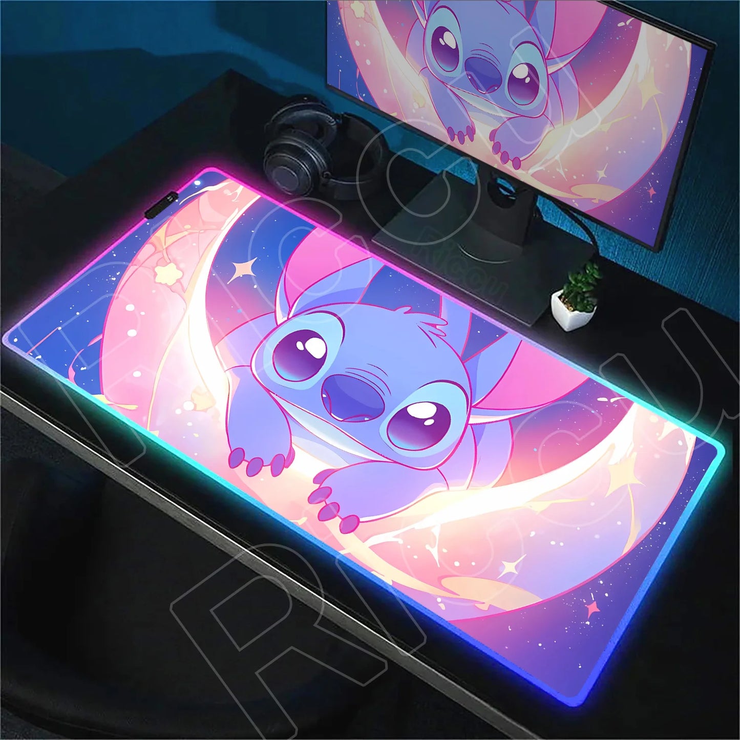 Tapis de bureau LED RGB Stitch – Accessoire gaming lumineux