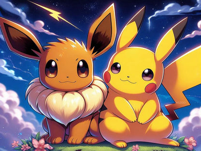 🟡 Diamond Painting – Pokémon Eevee and Pikachu