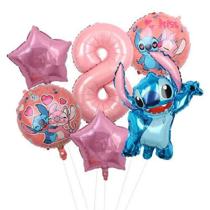 Stitch Birthday Balloon Kit - Pink Numbers (1 to 10) - Pack of 6 Balloons
