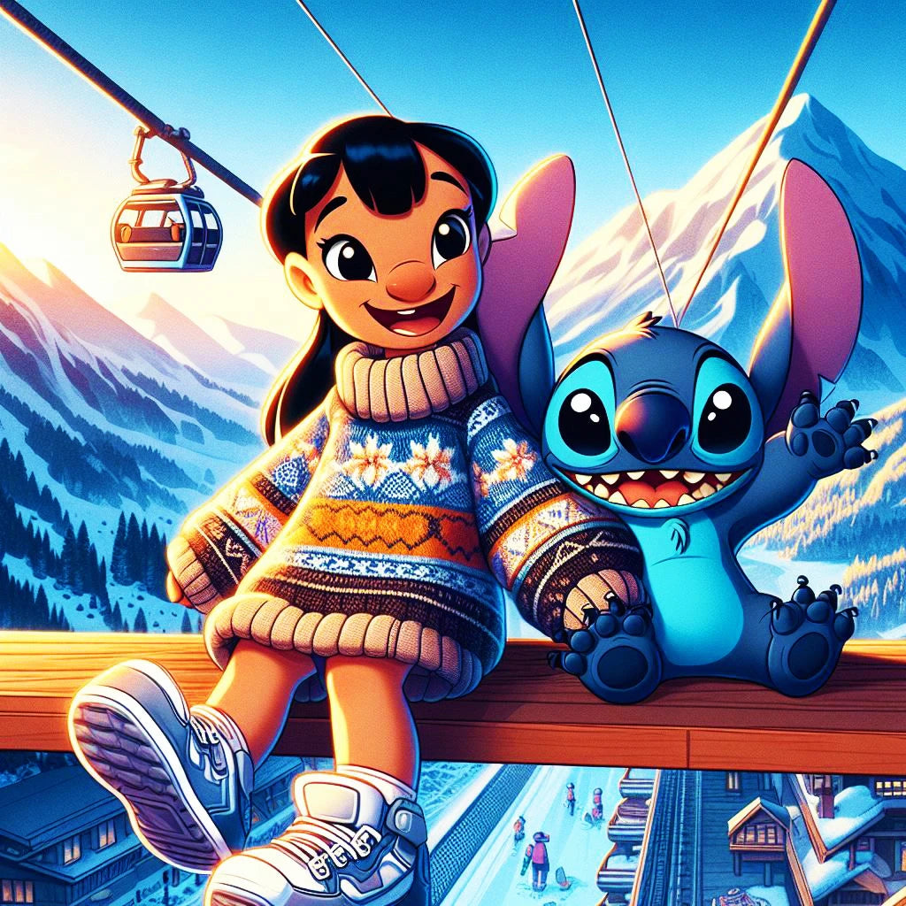 Tableau Diamant Lilo et Stitch a la montagne – Kit Diamond Painting Personnage Stitch