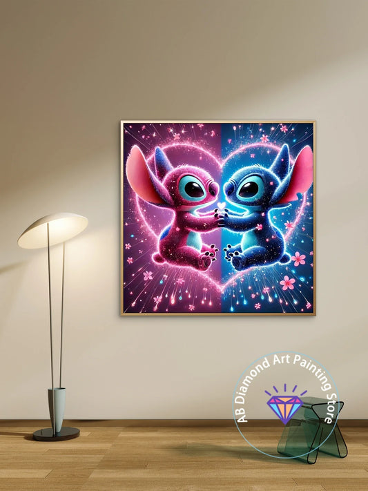 Tableau Diamant Stitch et Angel love – Kit Diamond Painting Complet