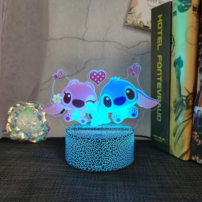 Stitch &amp; Angel 16 Colors LED Lamp - 3D Night Light with Remote Control