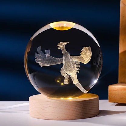 Lampe Pokémon 3D – Boule de Cristal LED avec Base en Bois