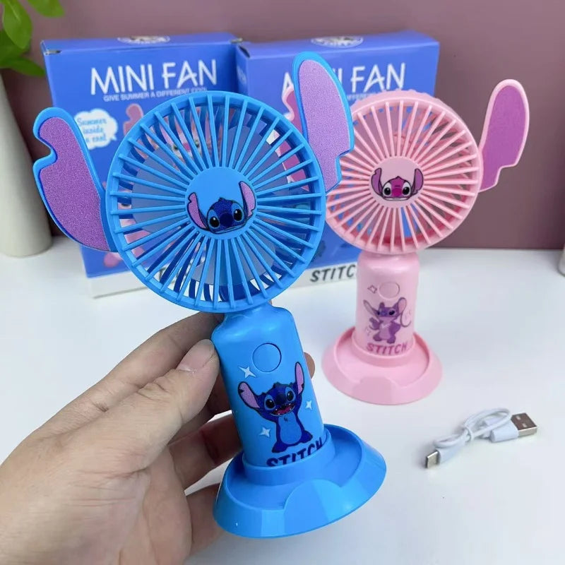 Mini Ventilateur Portable Stitch ou Angel – Édition Kawaii, Rechargeable USB & Silencieux